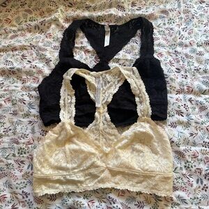 Lace Bralette Set - Black and Cream